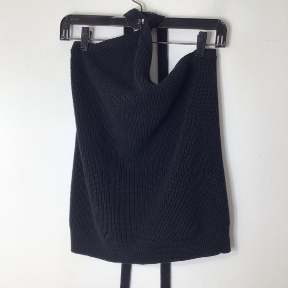 J Crew knit halter sweater top women large black cotton cashmere classic modest - Picture 1 of 5
